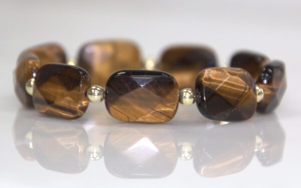 Natural Tiger's Eye 10mm Faceted Bead Bracelet - Image 2